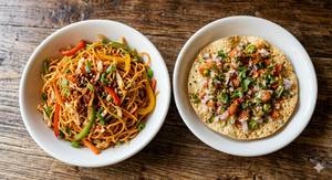 Veg schezwan noodles + Masala Papad