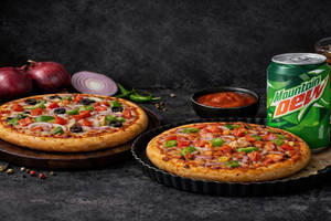 Creamy Makhani Pizza+ Peri Peri Veg Fiesta Pizza + Cold Drink(pepsi/7up/dew)
