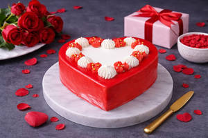 Valentine Red Velvet Heart Shaped Cake - 500 Gms