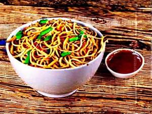 Schezwan baby corn noodles