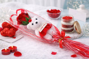 Red Velvet Jar & Teddy Bouquet Combo