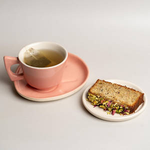 Rose & Pistachio Tea Cake Slice + Green Tea