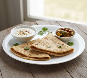 2 sada paratha with dahi and achar