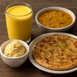 1 Haldi Daichi Milk + 1 Butterscotch Ice Cream + 1 Aloo Paratha                                                                                        