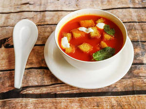 Tomato Soup Creamt With Fried Breads Qubes