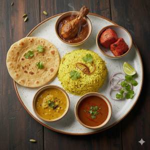 City Budget Combo (1 Parotta + 1 Piece Chicken Masala + 2 Piece Chicken Kebab + Biryani Rice + Dal + Shorba)
