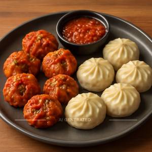 Chicken schezwan momos [6 pieces] [pan fried]
