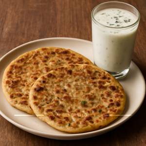2 Aloo Pyaz Paratha With Chaach