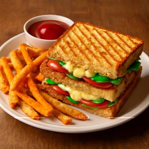 Veg Cheese Sandwich with Peri Peri Fries