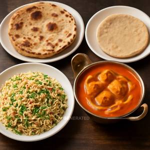 Vg Fried Rice (Half)+Tandoori Roti (2)+Pulka(1)+Panneer Batter Masala(Half)