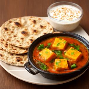 Kadhai Paneer With 4 Tandoori Roti And Mixed Raita