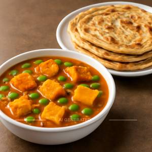 Matar Paneer (Half)  With Tawa Paratha (3 Pc)