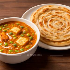 Mutter Paneer (Half) With 2 Lachha Parantha
