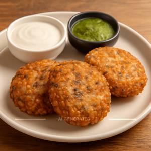 Shabudana Wada 3pic+Dahi+Chutney