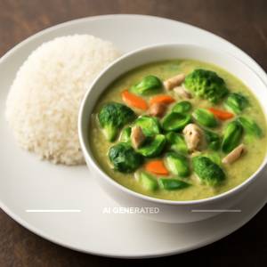 Veg Green Thai Curry With Steam Rice
