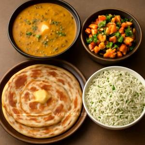 Dal Fry + Mix Veg + Jeera Rice + 2 Butter Paratha