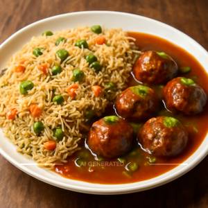 Veg manchurian fried rice with gravy