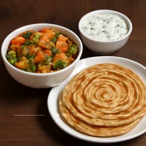 Mix Vegetable With 2 Lachha Paratha And Cucumber Raita