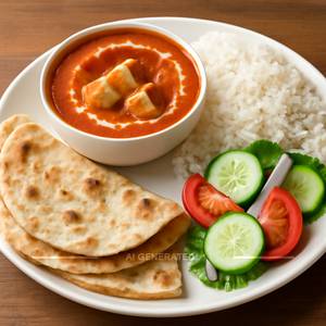 Butter Roti Paneer Masala With Rice & Salad                  