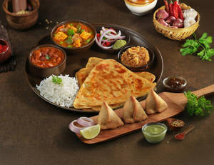 Subz Khazana Thali Meal + 3 Mini Samosas
