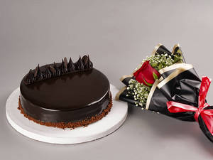 Chocolate Truffle Cake & Red Rose