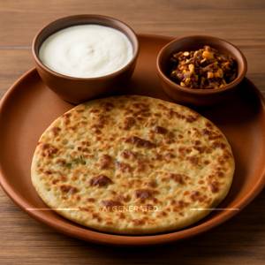 Aloo Paratha with Curd and Pickle