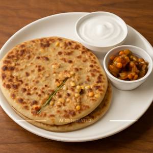 Paneer Paratha with Curd and Pickle