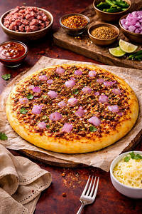 Mutton Keema And Onion Pizza