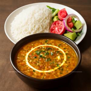 Dal with rice and salad