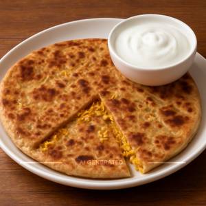 Paneer Paratha With Curd
