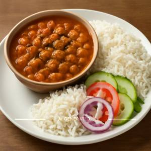 Chole with rice and salad