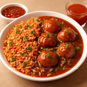 schezwan fried rice with manchurian gravy