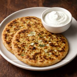 Paneer paratha with curd