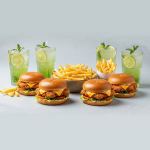 4x Chicken Burger + 4x Lime Juice + French Fries Large
