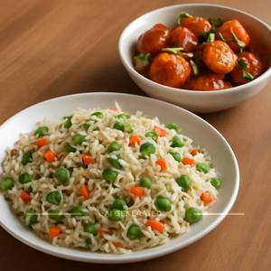 Veg fried rice with paneer chilli