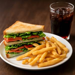 Veg sandwich with fries                                                                                                                                    