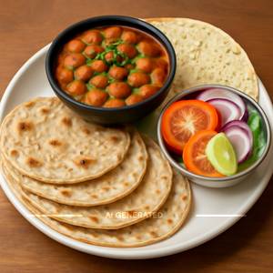 Chole Masala+4 Tawa roti salad, papad