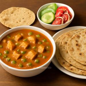 Matar Paneer+ 4 Roti Tawa+Salad+Papad