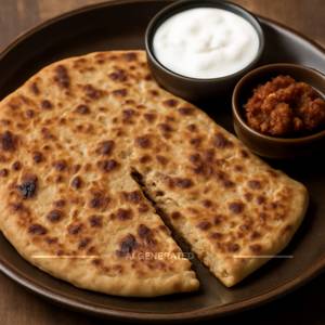 Aloo Pyaz Paratha With Curd And Pickle