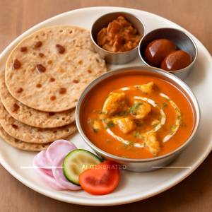 Butter Roti 4 Pc. Paneer Masala. Mushroom Masala Onion Salad