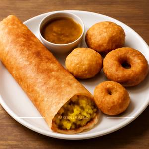Masala dosa + Aloo vada + Rassa vada                                                                                 