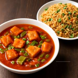 Chilli Paneer Gravy with Fried Rice