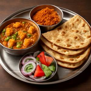 Paneer Thali ( Matar Paneer Veg +4 Butter Roti + Sweet+ Salad)