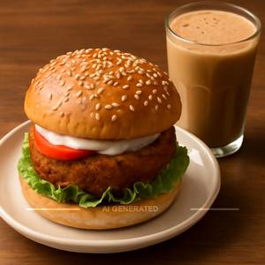 Aloo Tikki Burger With Cold Coffee            