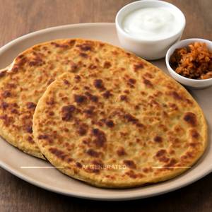 2 Aloo Paratha With Curd And Pickle