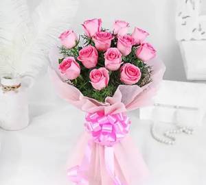 Forever Love Pink Rose Standing Bouquet (12 Roses)