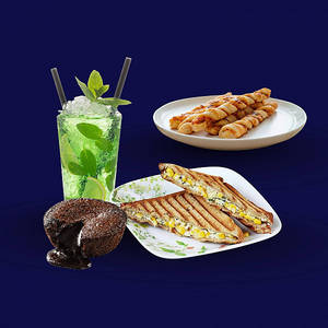 Sweet Corn Sandwich,twisty,chocolava Cake, 1 Mojito