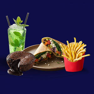 Veggie Wrap,fries,chocolava Cake, 1 Mojito