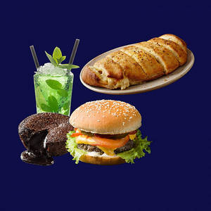 Aloo Tikki Burger + Garlic Bread Stick+ Chocolava Cake + 1 Mojito