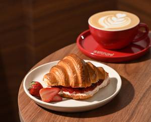 Cafe Latte And Strawberry And Cream Cheese Croissant